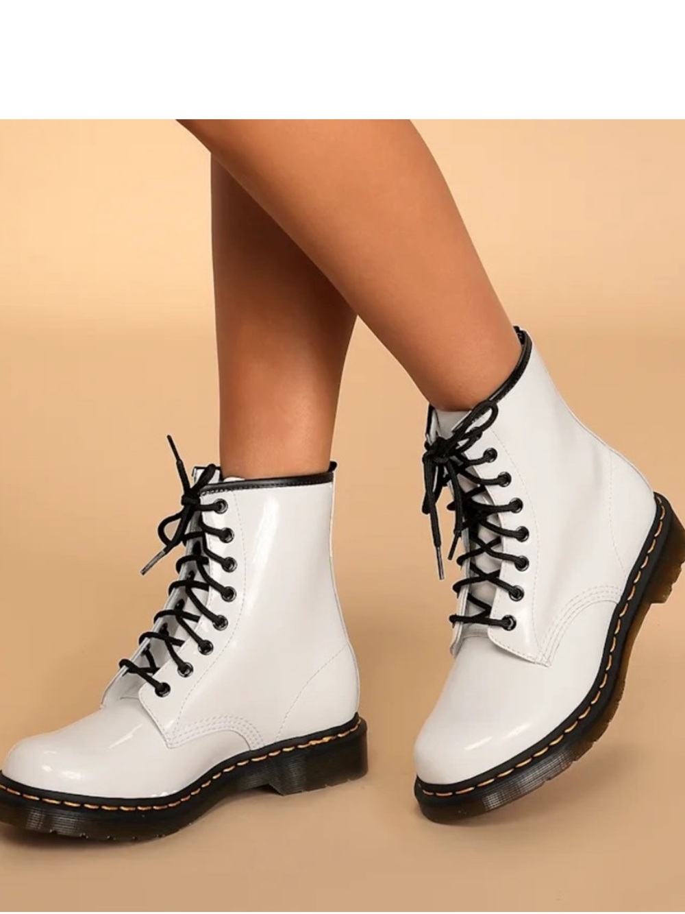 Dr Martens womens White Leather Lace Up Combat Boots Size 8
